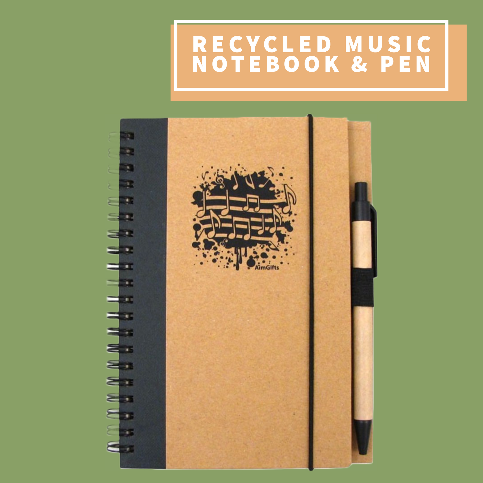 Recycled Music Notes Notebook with Pen