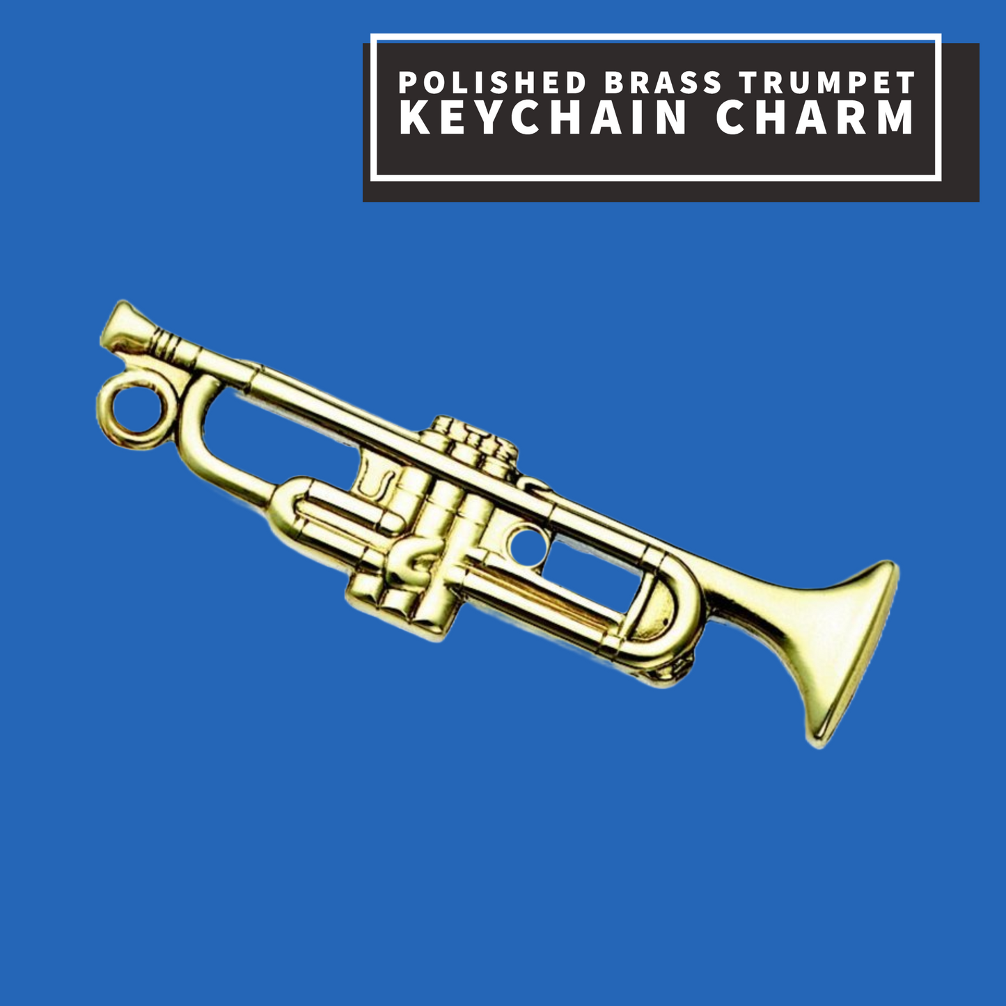 Polished Brass Trumpet Keychain Charm