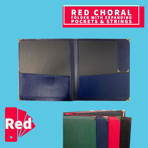 Red Choral Folder with Expanding Pockets, Pencil Pocket & Strings (22.8cm x 30.4cm)