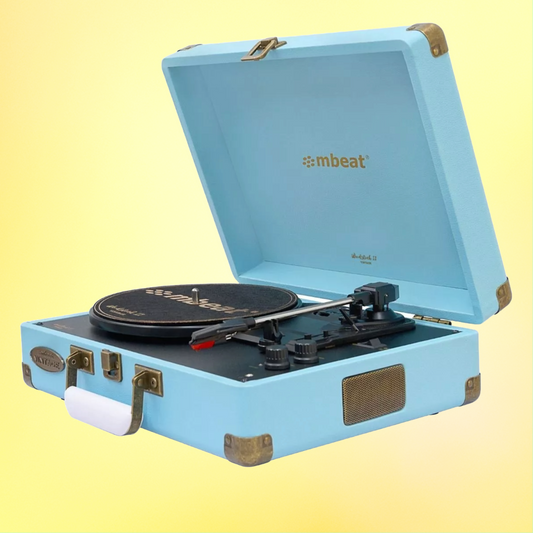 MBeat Woodstock II Sky Blue Retro Bluetooth (TX/RX) Turntable