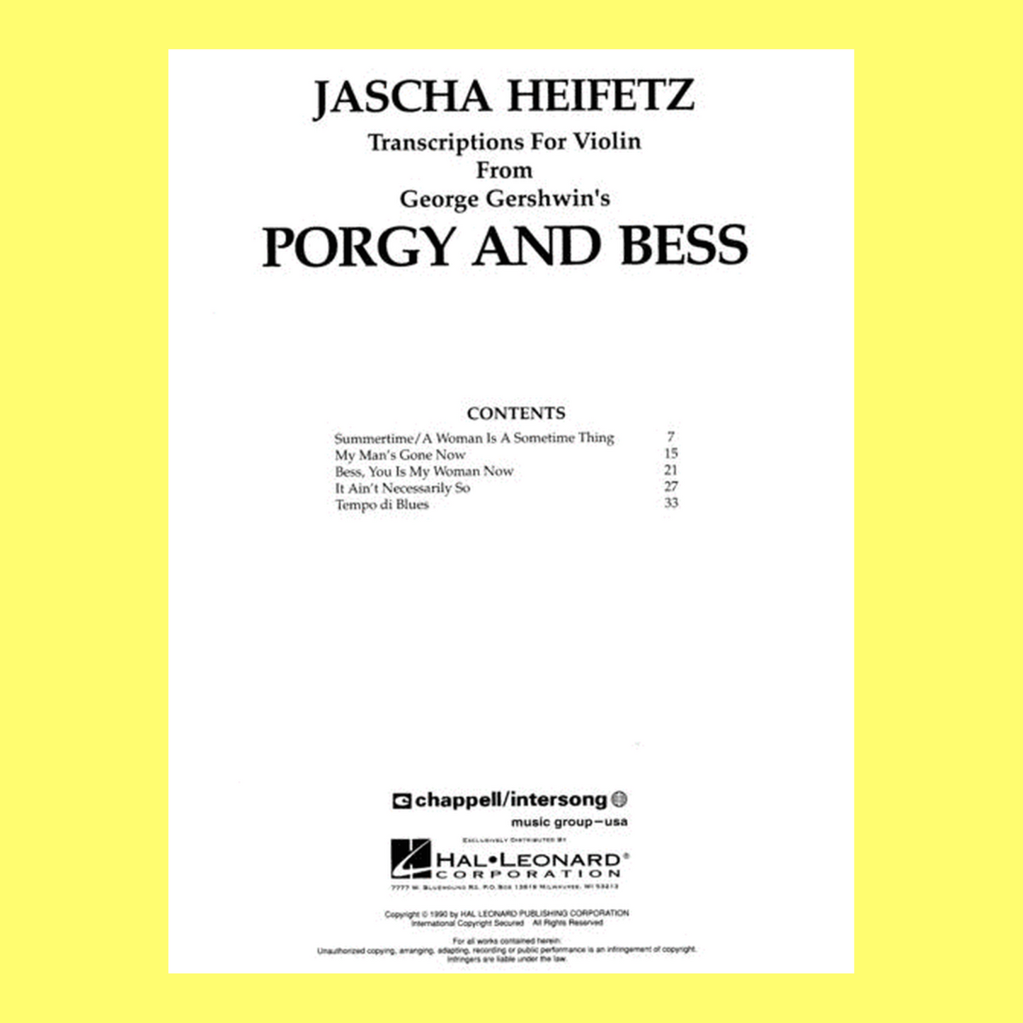 Selections From Porgy And Bess Violin/Piano