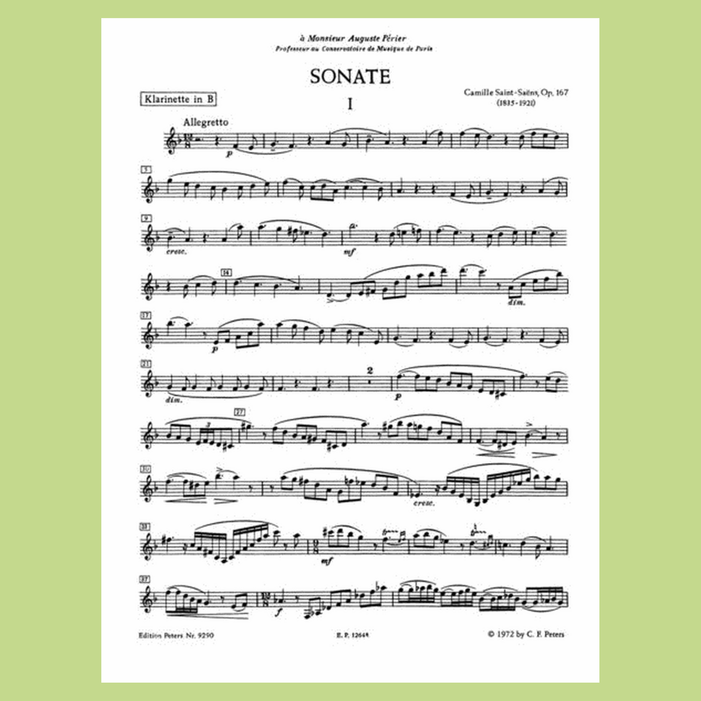 Saint-Saens - Sonata Op 167 Clarinet/Piano Urtext Book