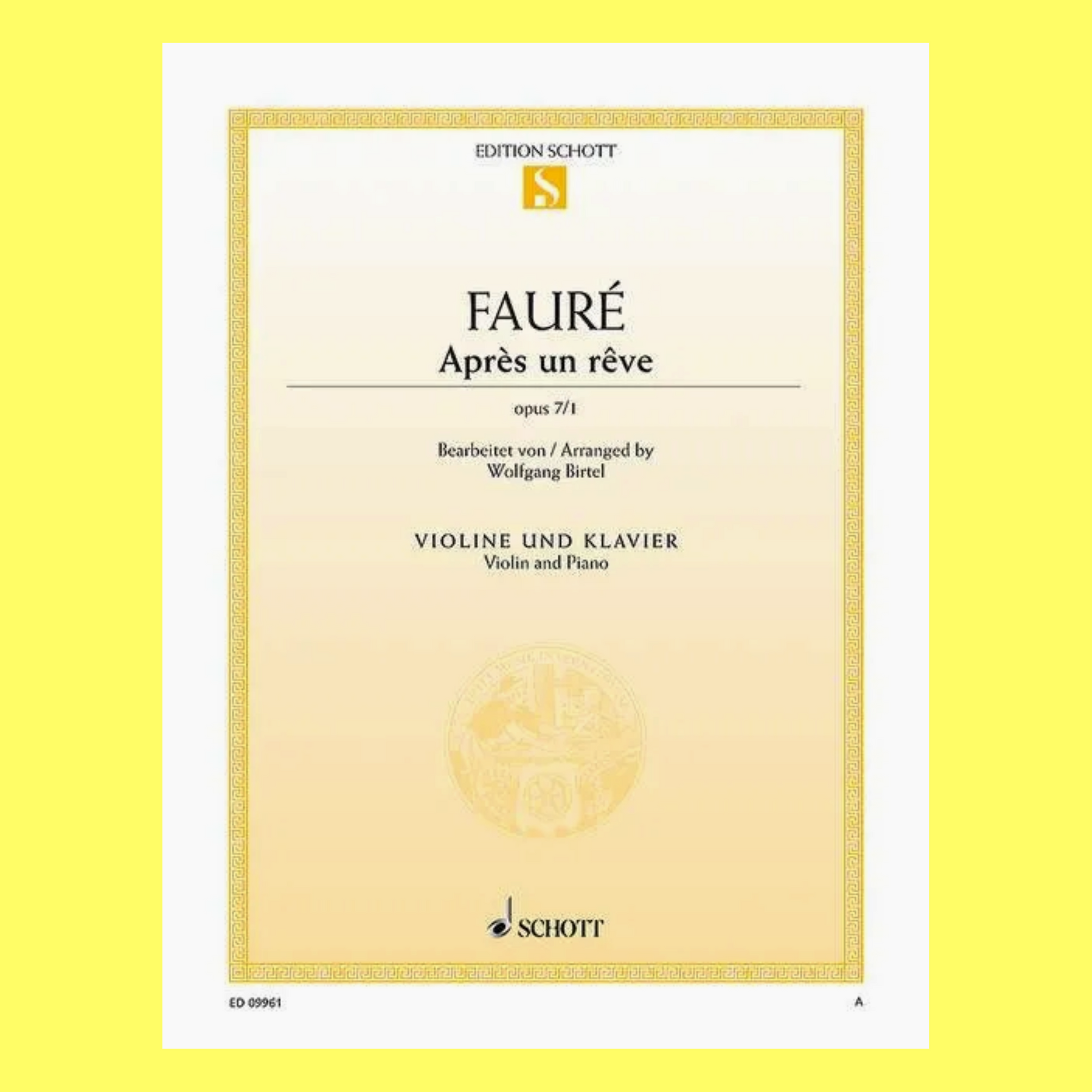 Gabriel Faure - Apres Un Reve Op 7 No 1 Violin with Piano Accompaniment Sheet Music