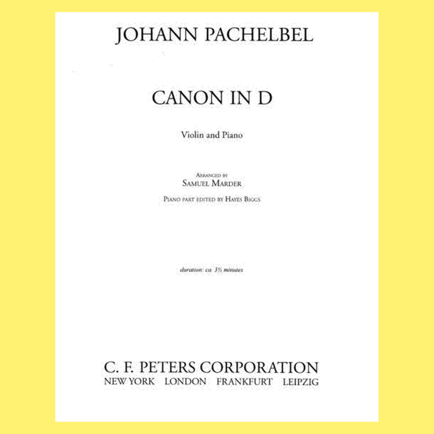 Pachelbel Canon in D for Violin Sheet Music with Piano Accompaniment