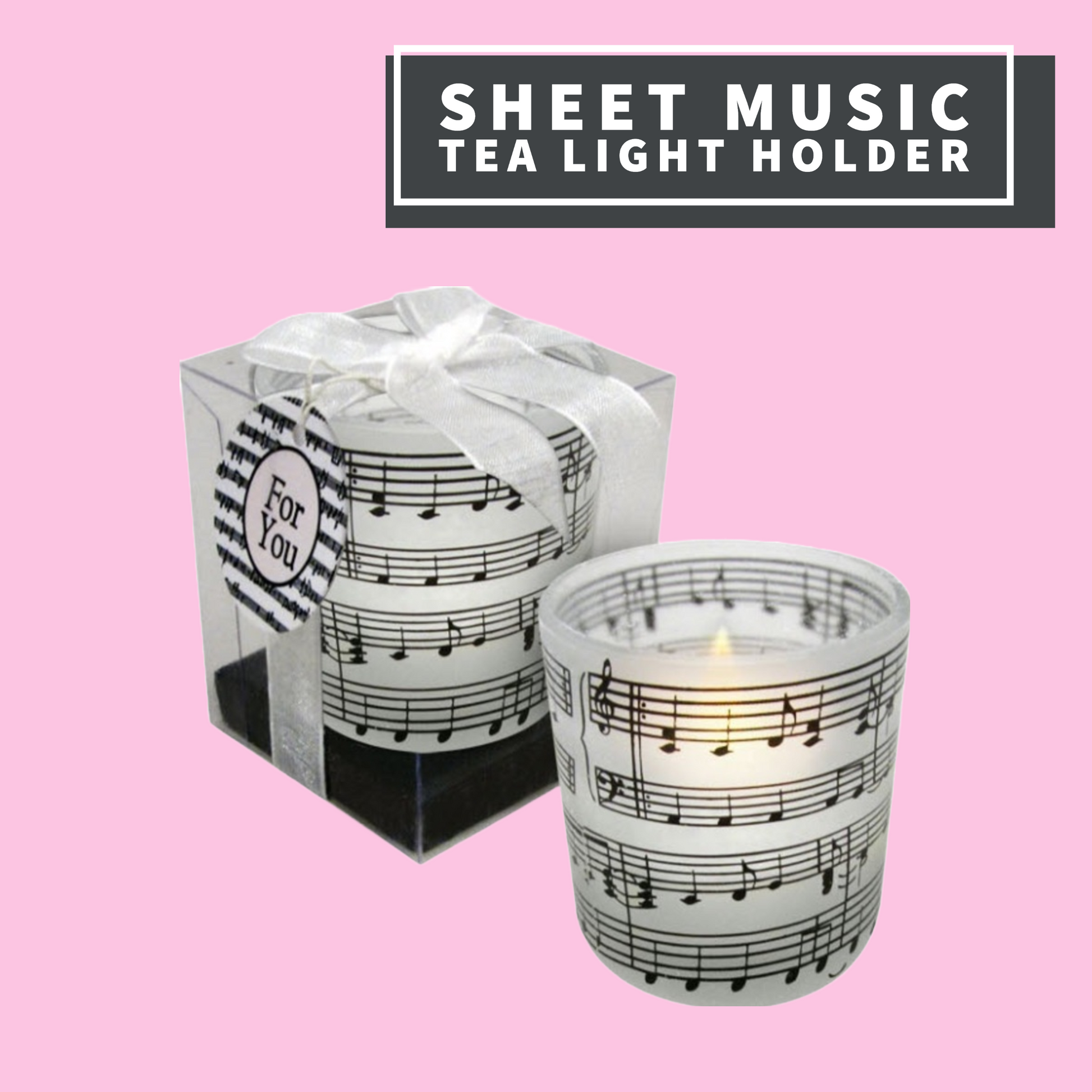 Sheet Music Tea Light Candle Holder with Frosted Glass