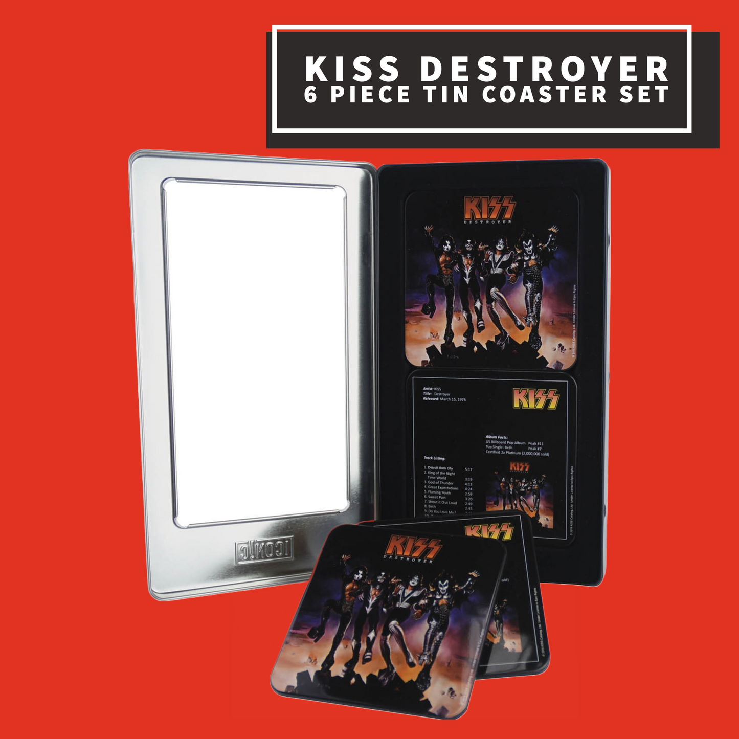 Kiss Destroyer 6 Piece Tin Coaster Set