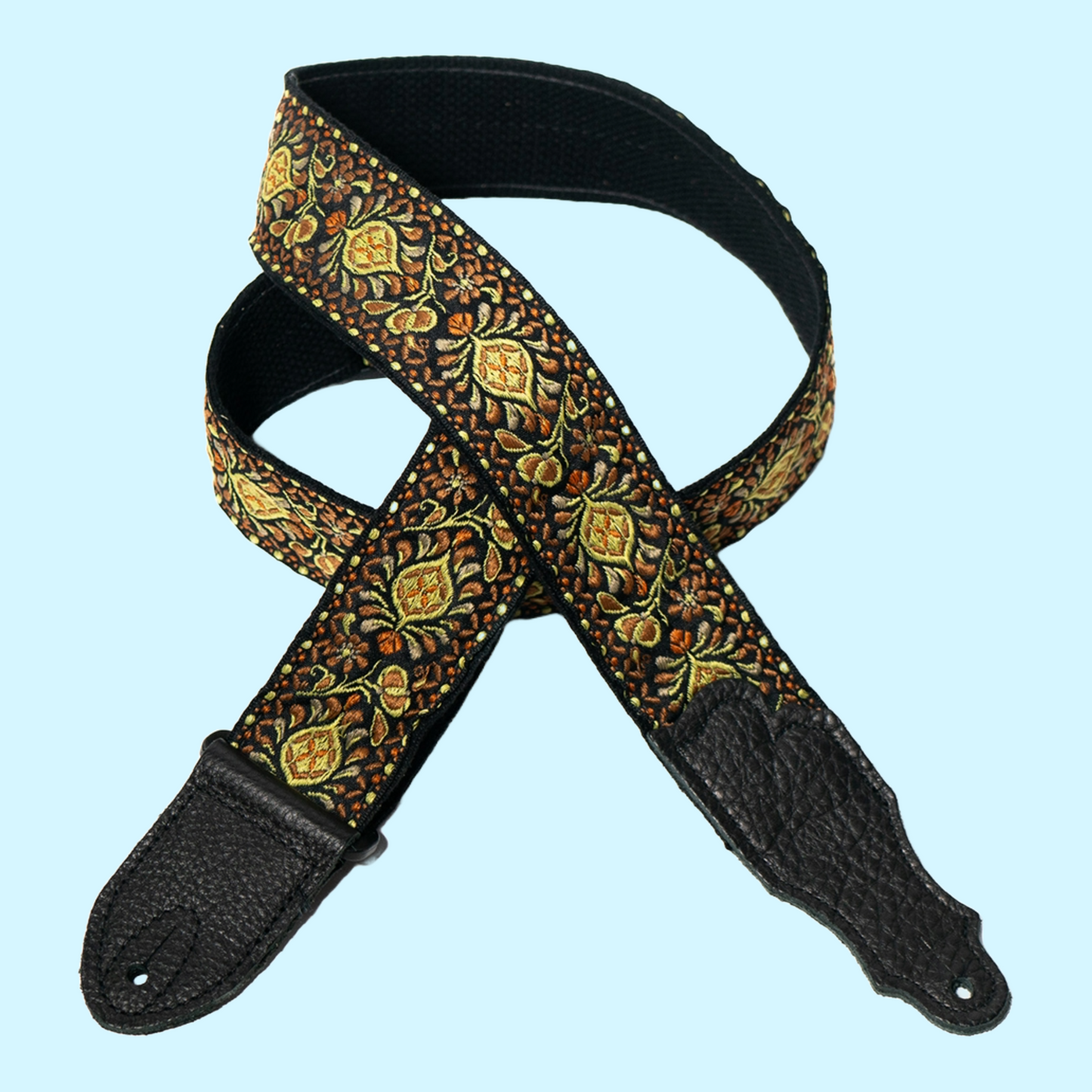 Franklin 2" Yellow Retro Folk Weave Guitar Strap with Glove Leather End Tab