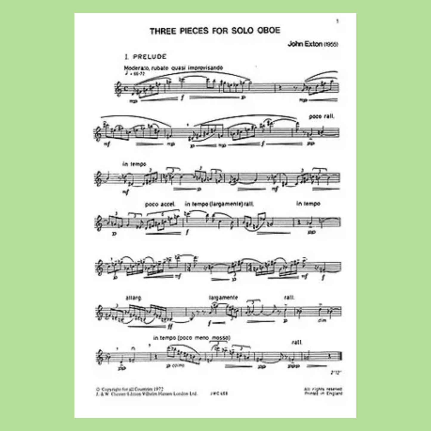 John Exton - 3 Pieces For Oboe Solo Sheet Music