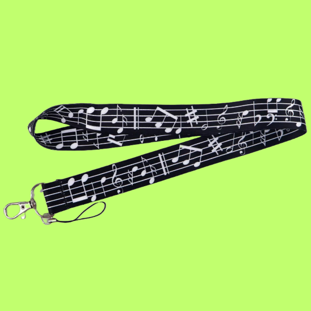 Music Notes on Staff Black and White Lanyard - Black (45cm)