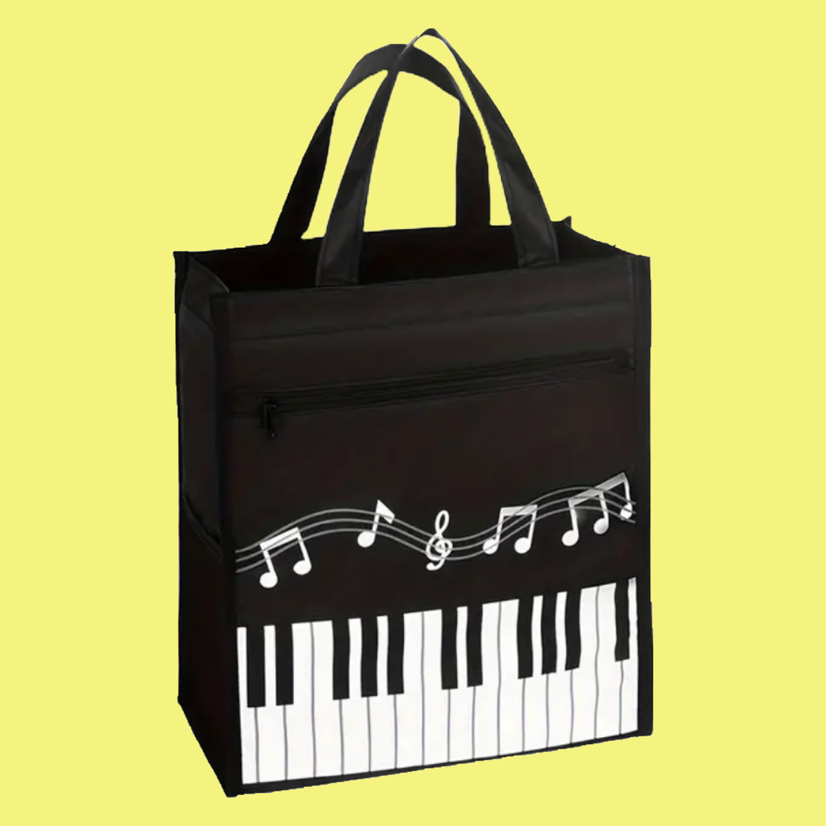 Piano Music Book Bag with Water Bottle Holder and Zip Pocket (Black)