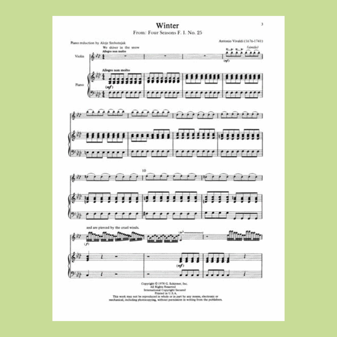 Vivaldi - Winter From The Seasons Violin with Piano Accompaniment Book