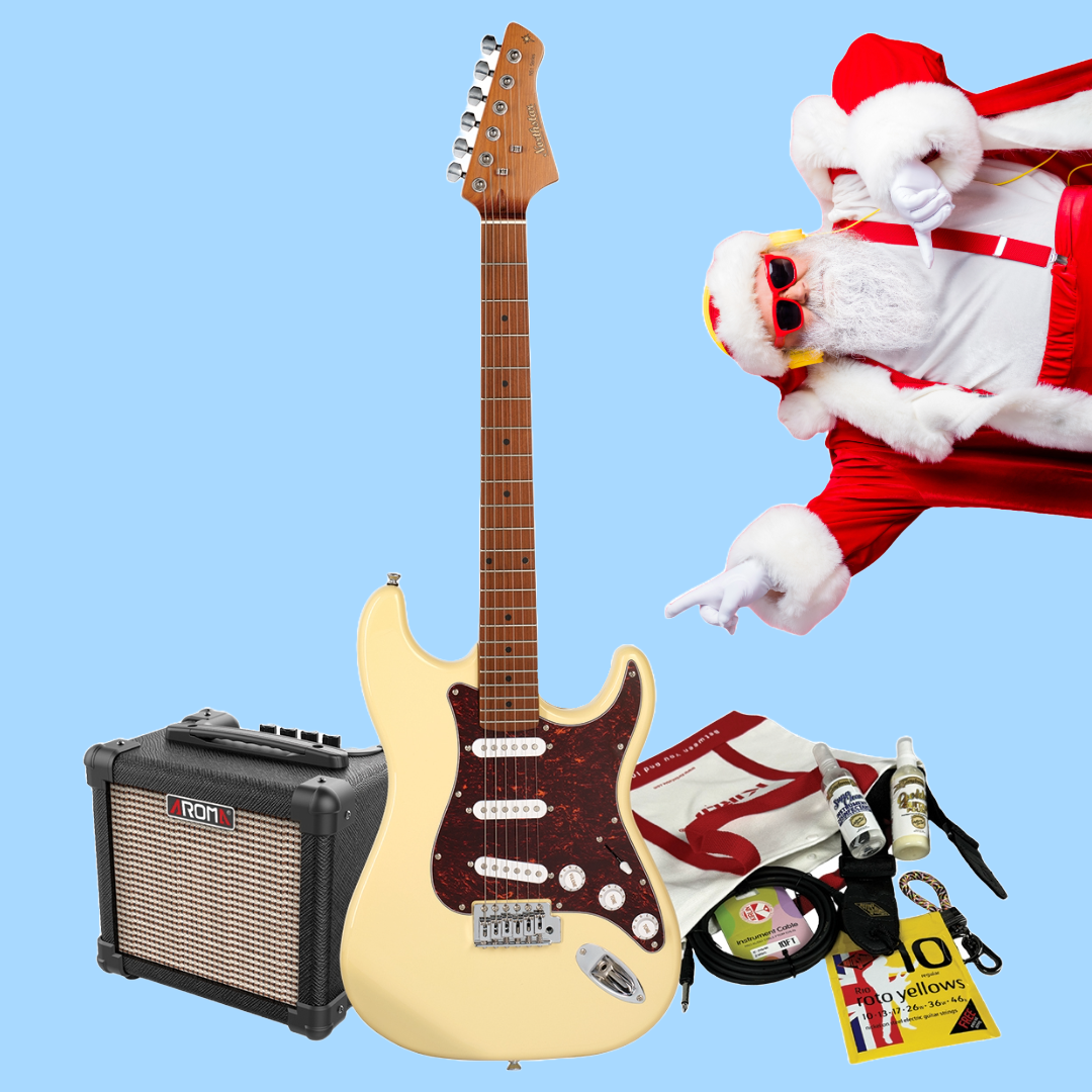 Northstar Vintage White S-Style Electric Guitar Amp & Accessory Christmas Pack