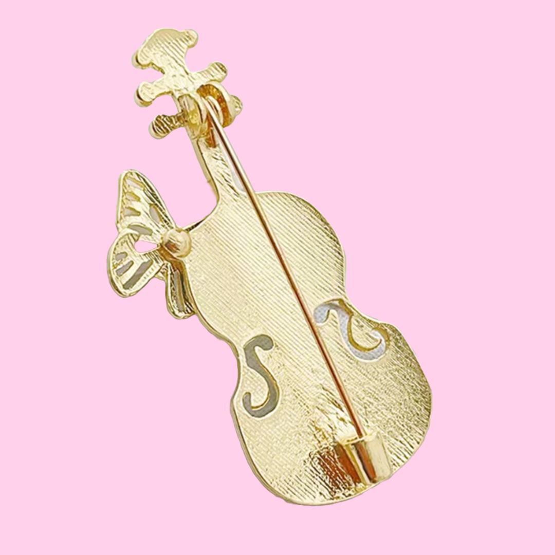 Blue Green Rhinestone Violin with Butterly Enamel Pin