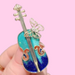 Blue Green Rhinestone Violin with Butterly Enamel Pin