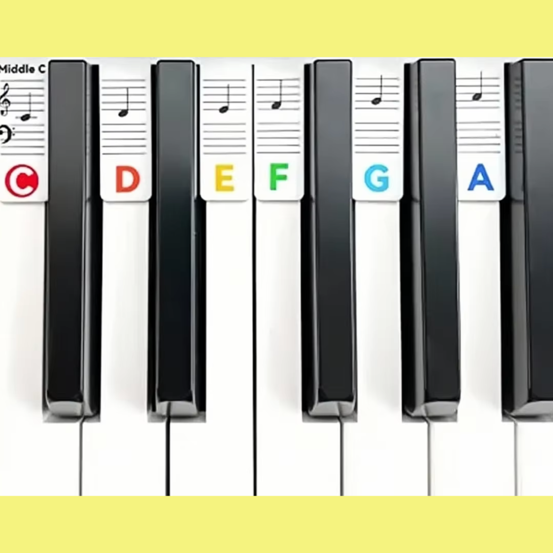 Removable Silicone Piano Keyboard Rainbow Note Labels - 61 Key (For Beginners)