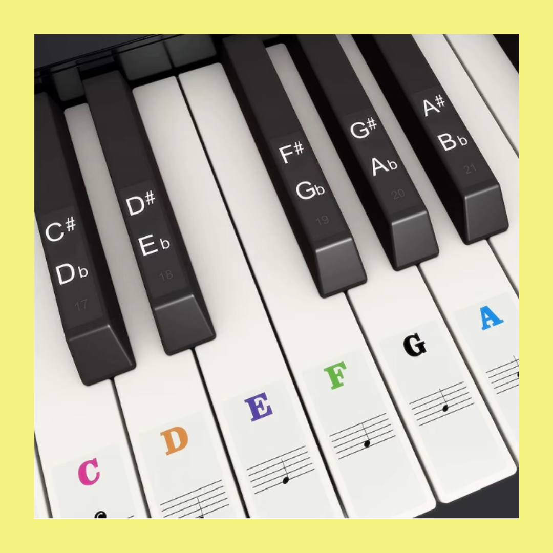 Colourful Keyboard Note Labels Stickers Set (For Beginners)