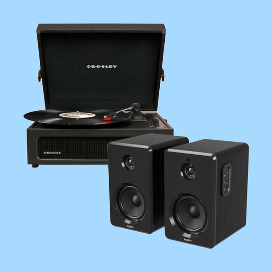 Crosley Voyager Bluetooth Portable Turntable - Black + Bundled Majority D40 Bluetooth Speakers - Bla