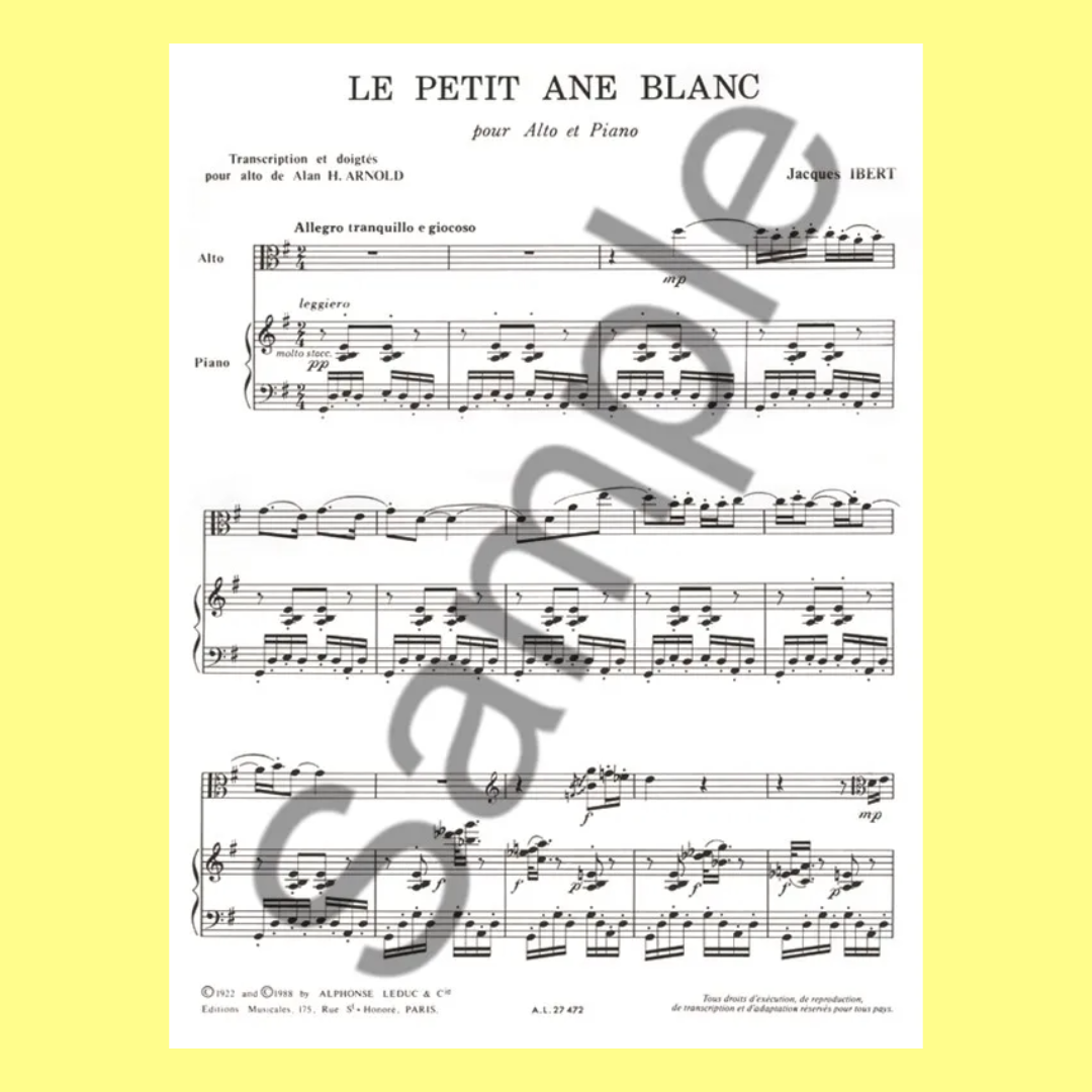 Jacques Ibert Little White Donkey - Viola with Piano Accompaniment Book