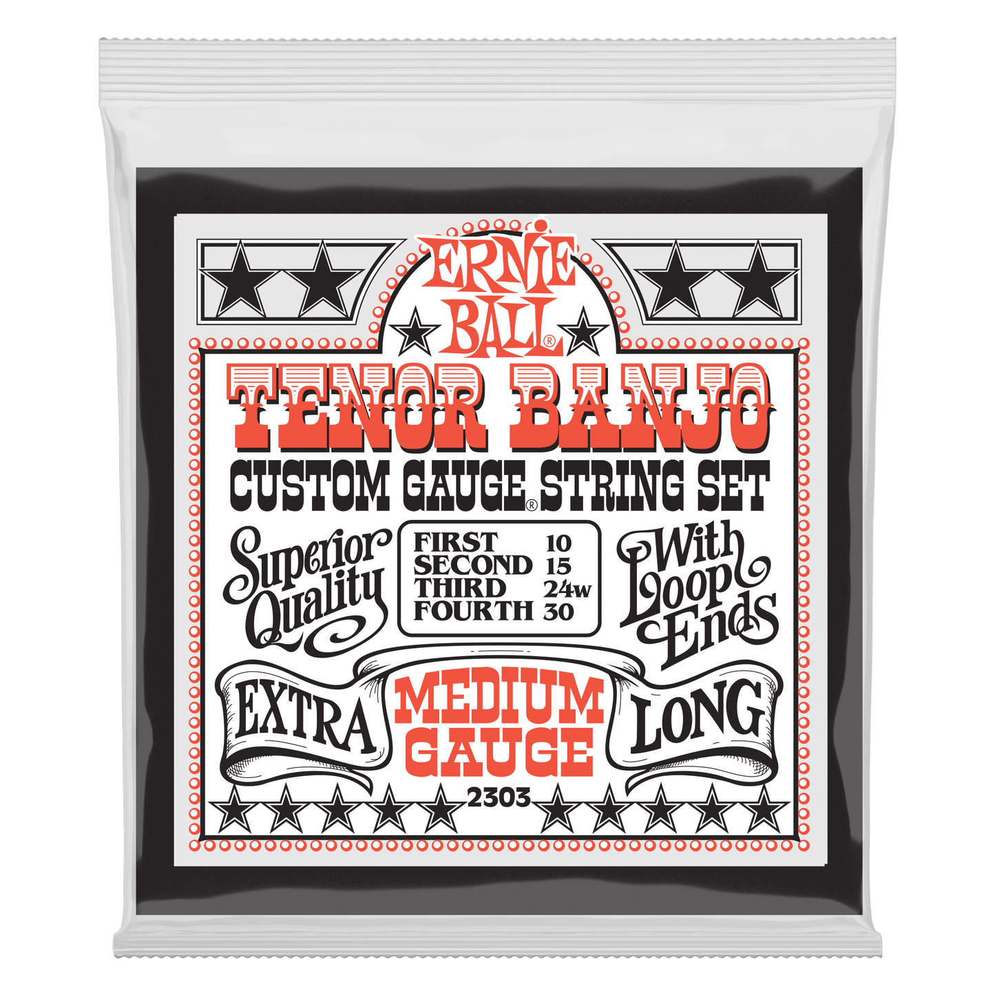 Ernie Ball Medium Loop End Stainless Steel Tenor Banjo Guitar Strings Set - 10-30