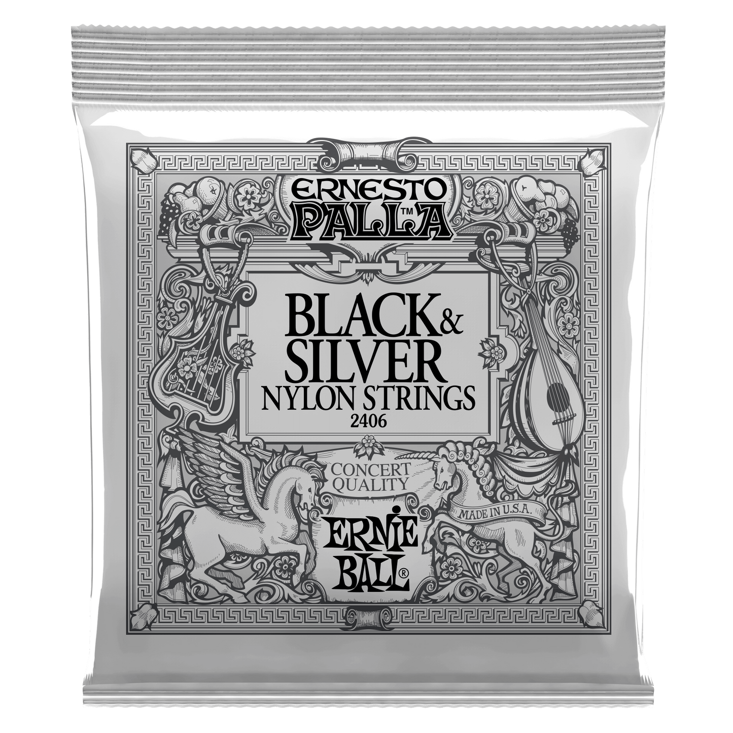 Ernie Ball Ernesto Palla Black and Silver Nylon Classical Guitar Strings Set