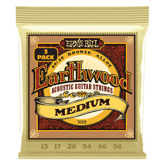 Ernie Ball Earthwood Medium 80/20 Bronze Acoustic Guitar Strings Set- 13-56 / 3-Pack