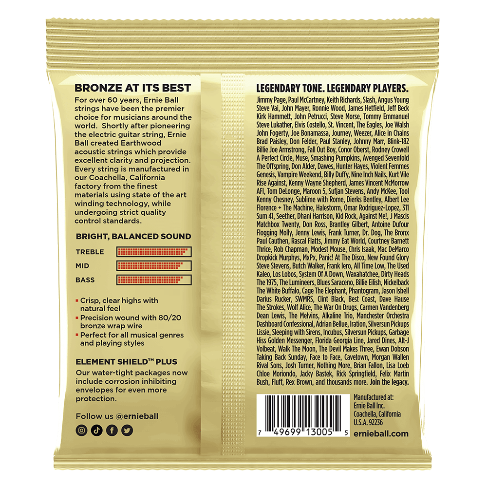 Ernie Ball Earthwood Custom Medium 80/20 Bronze Acoustic Guitar Strings Set- 12.5-56 / 3-Pack