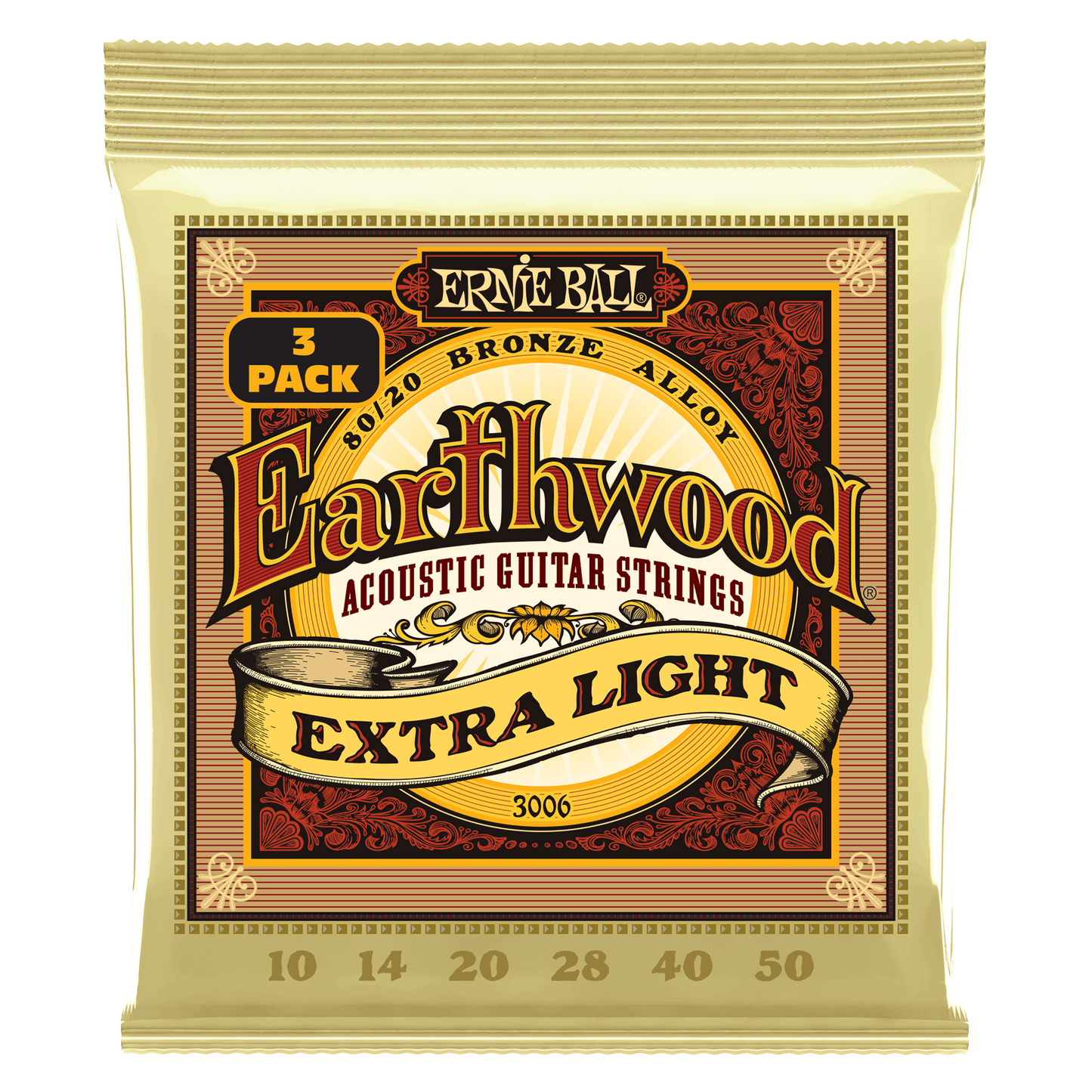 Ernie Ball Earthwood Extra Light 80/20 Bronze Acoustic Guitar Strings 10-50 Set /3-Pack