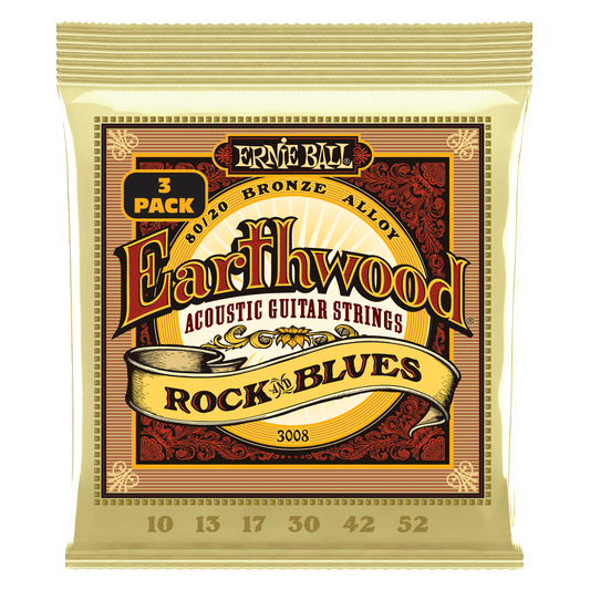 Ernie Ball Earthwood Rock and Blues with Plain G 80/20 Bronze Acoustic Guitar Strings Set- 10-52 / 3-Pack