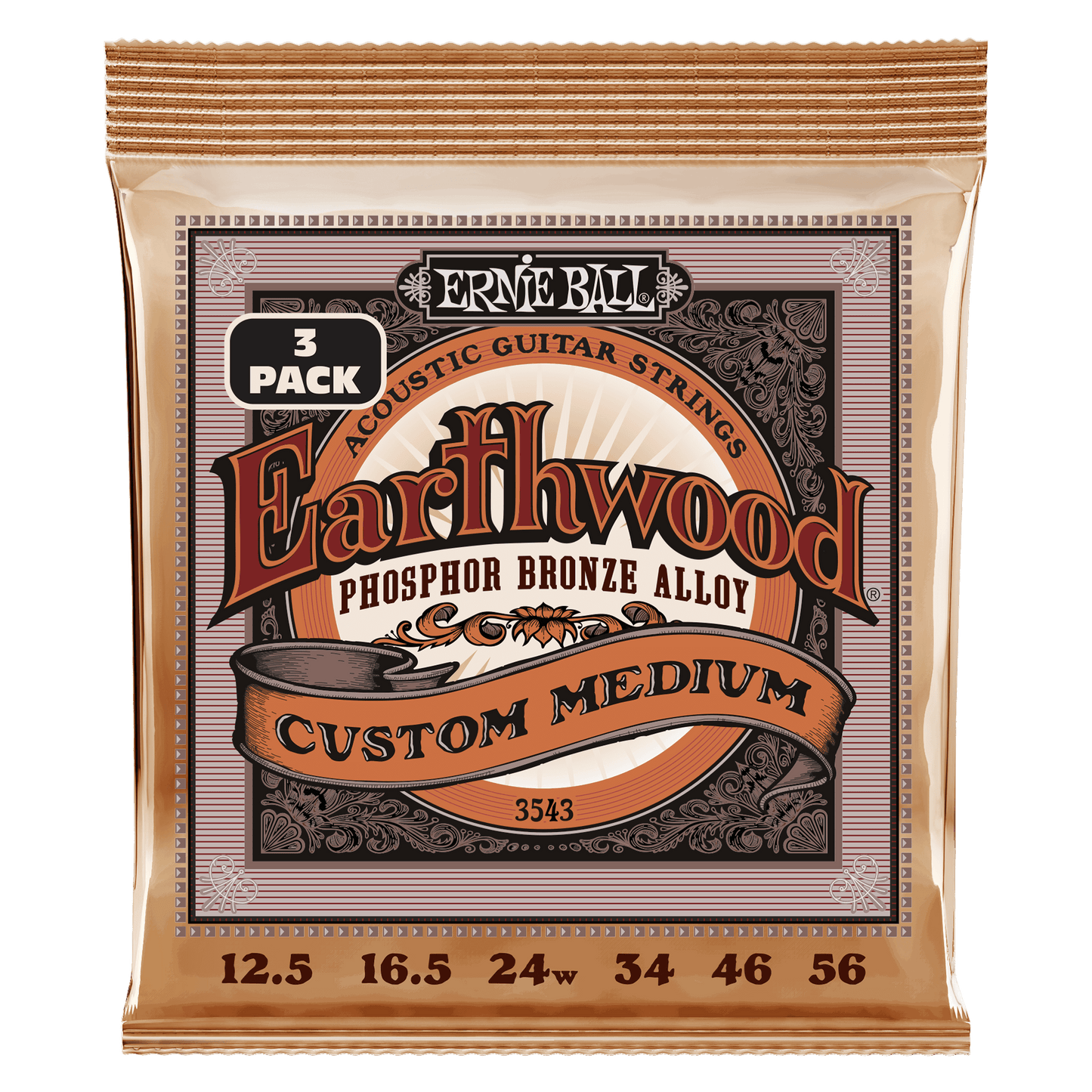 Earthwood Custom Medium Phosphor Bronze Acoustic Guitar Strings Set 12.5-56 / 3 Pack