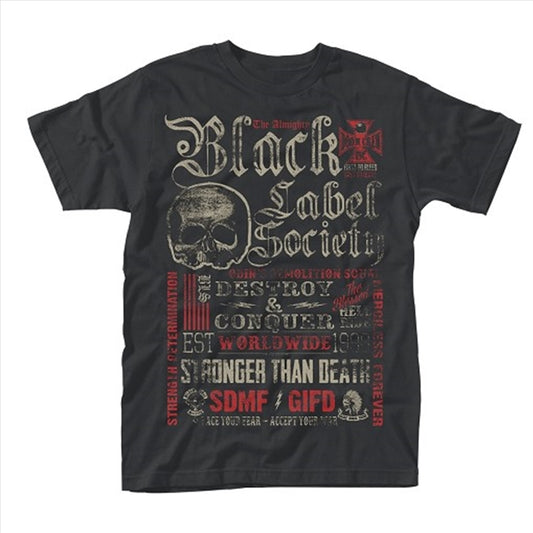 Black Label Society Destroy & Conquer Front & Back Print Unisex Size Medium Tshirt