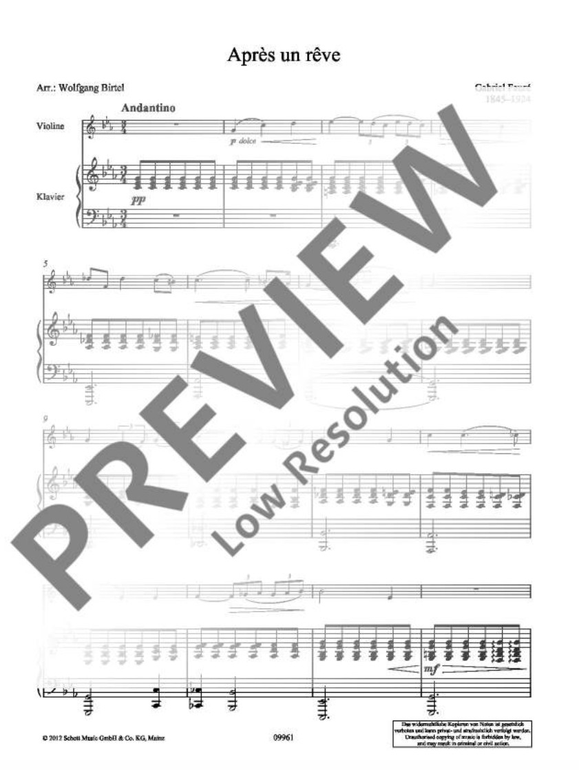 Gabriel Faure - Apres Un Reve Op 7 No 1 Violin with Piano Accompaniment Sheet Music