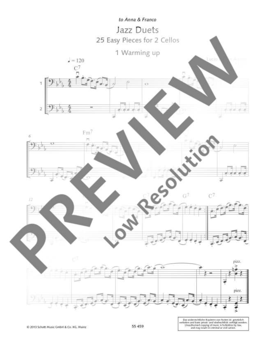 Jazz Duets For Cello Book - 25 Easy Pieces in First Position