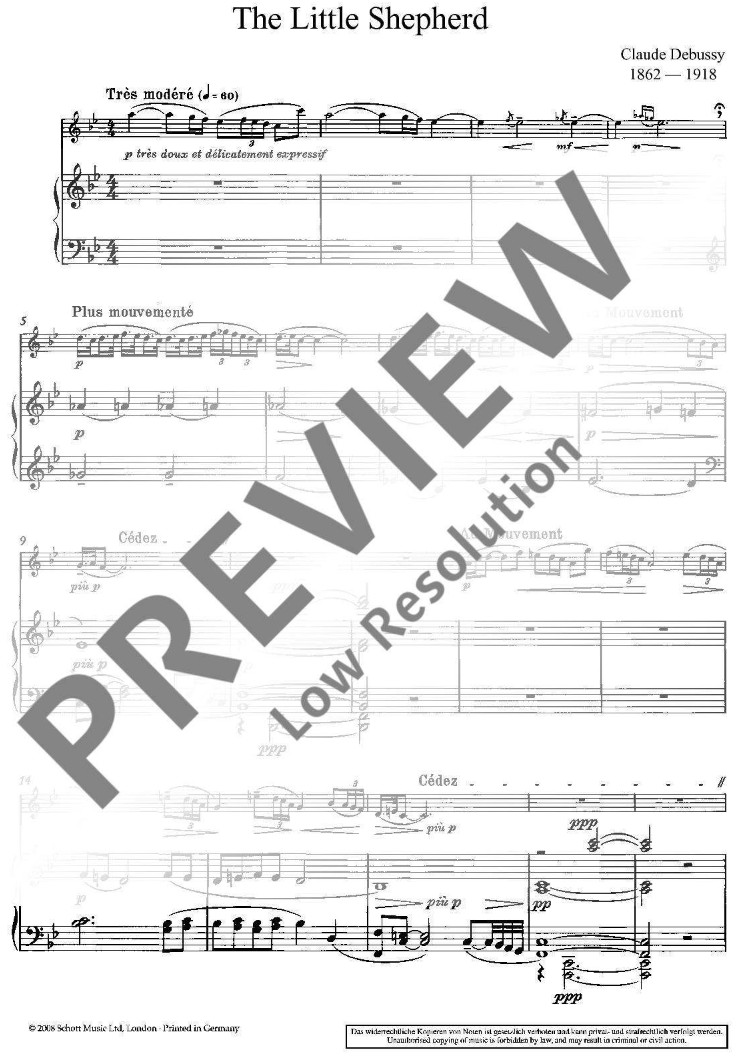 Claude Debussy - Little Shepherd Flute with Piano Accompaniment Sheet Music