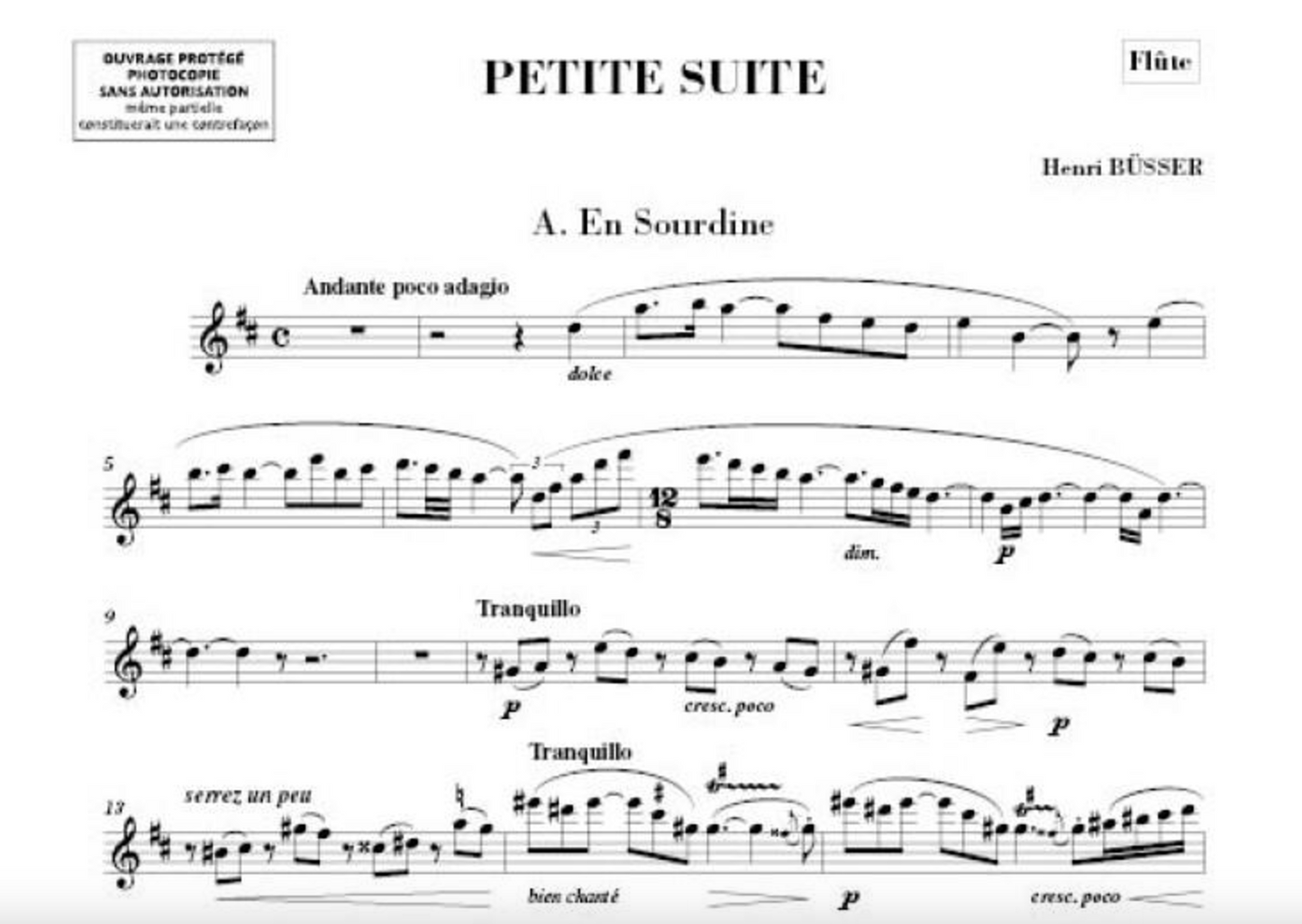 Henri Busser - Petite Suite For Flute and Piano Sheet Music