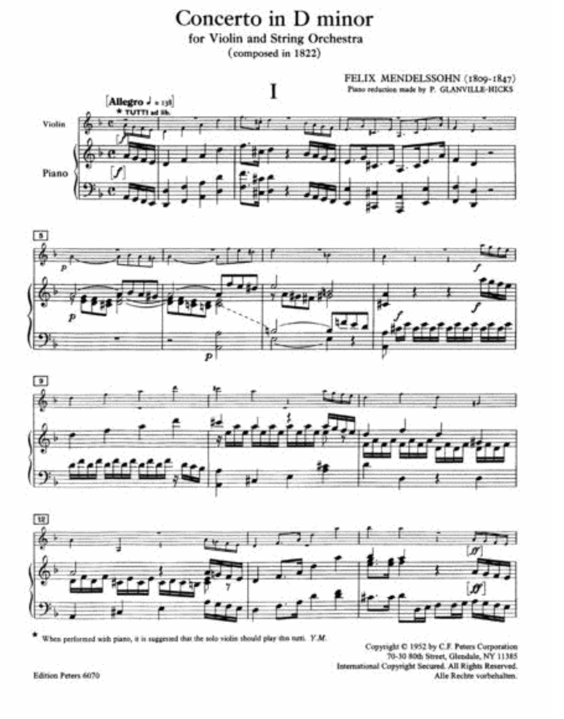 Mendelssohn - Concerto D Minor Violin with Piano Book