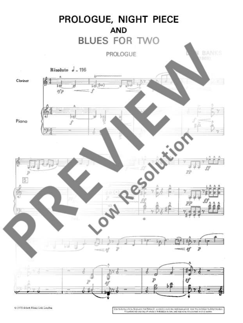 Prologue Night Pieces and Blues For Two Bb Clarinet with Piano Book