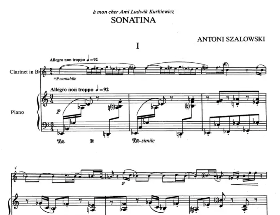 Antoni Szalowski - Sonatina For Clarinet with Piano Accompaniment Book