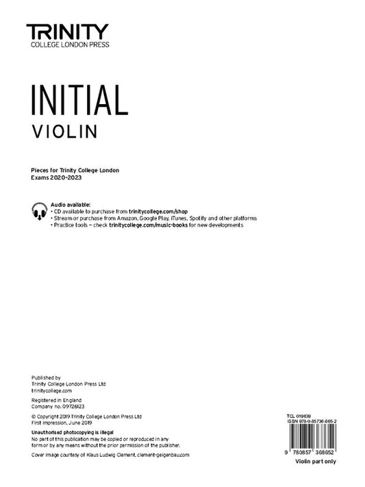 Trinity Violin Exam Pieces 2020-23 Initial Violin Part