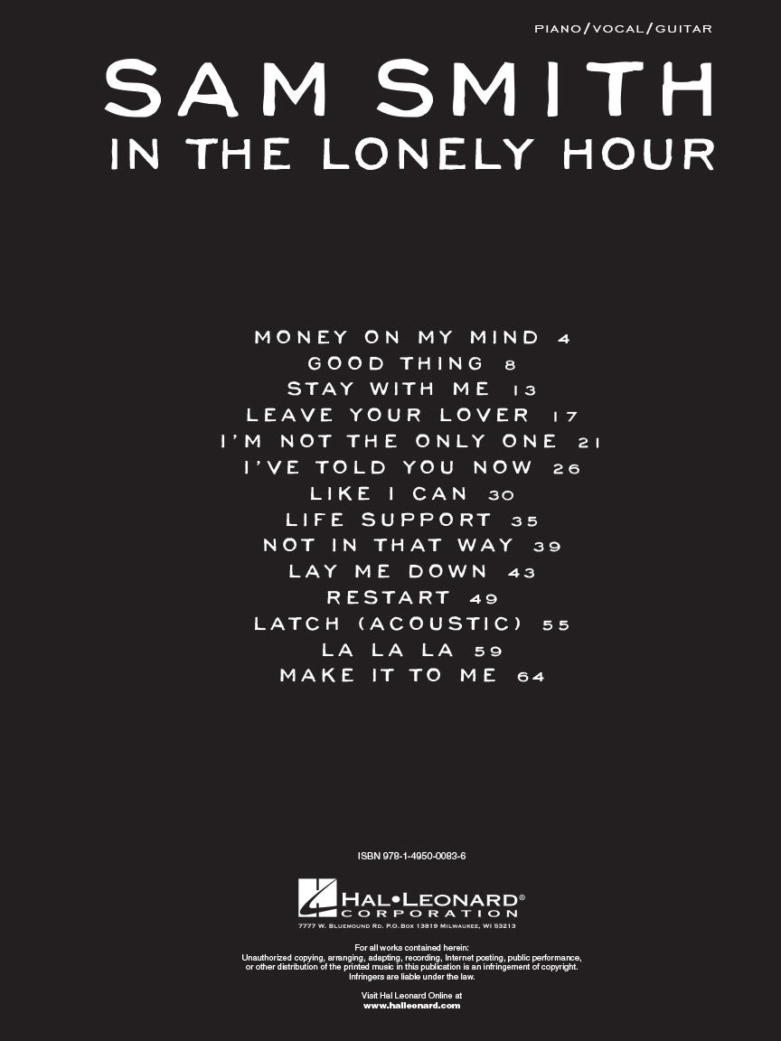 Sam Smith - In The Lonely Hour PVG Songbook