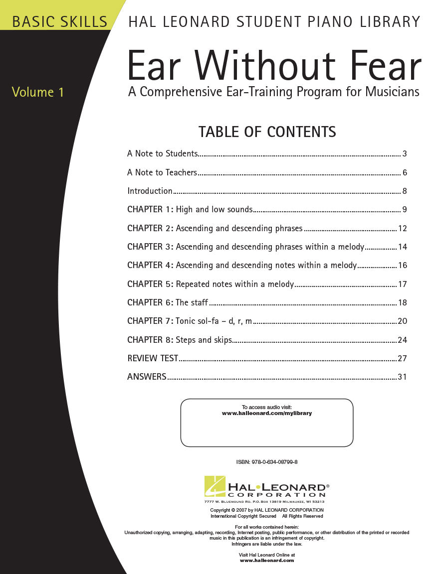 Hal Leonard Student Piano Library - Ear Without Fear Volume 1 Book/Ola