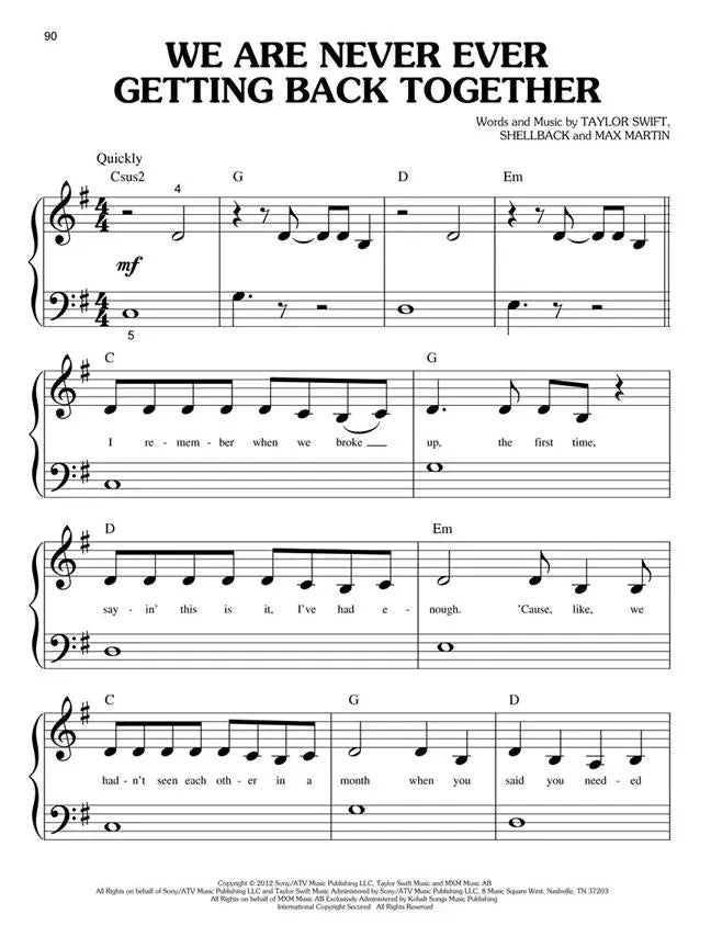 Taylor Swift Favorites - Big Note Piano Songbook