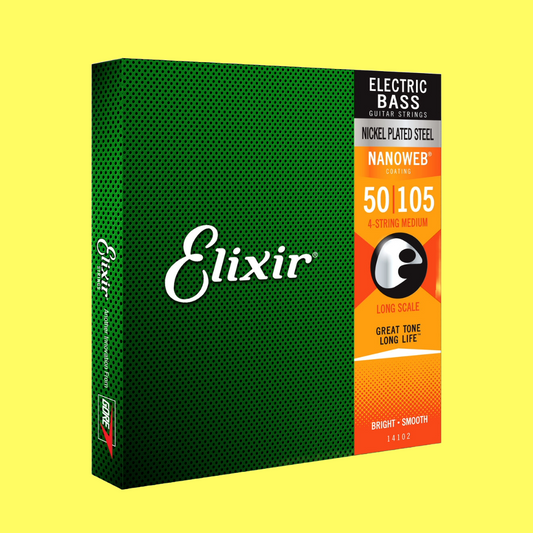 Elixir 14102 Electric Bass Guitar Strings - Nanoweb Nickel - Heavy Gauge 50-105