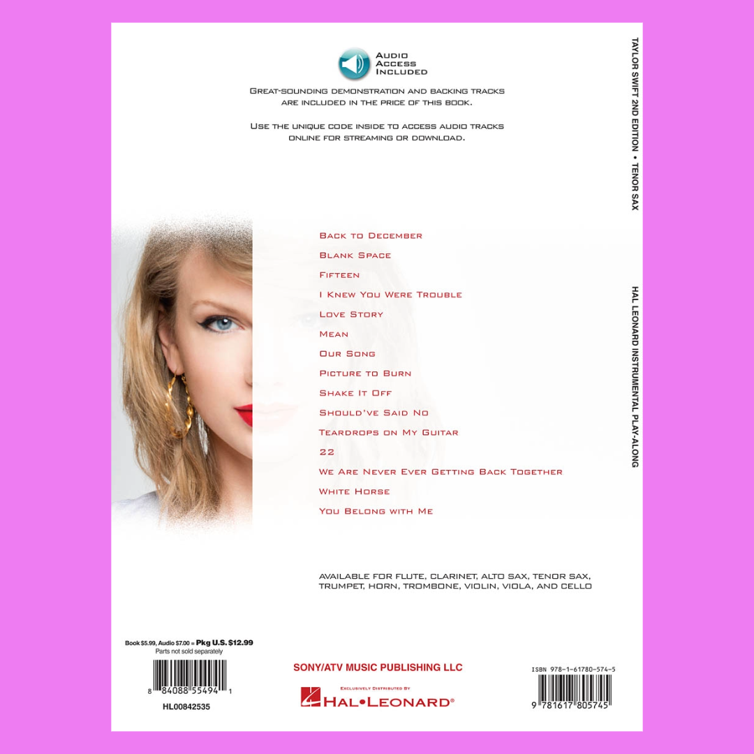 Taylor Swift Tenor Saxophone Play Along Book/Ola (2nd Edition)