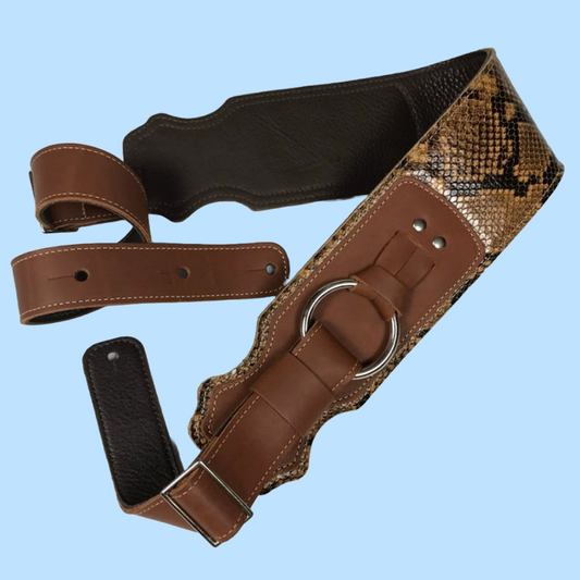 Franklin 3.5" Snake Skin/Cognac Glove Leather Ring Bass Guitar Strap