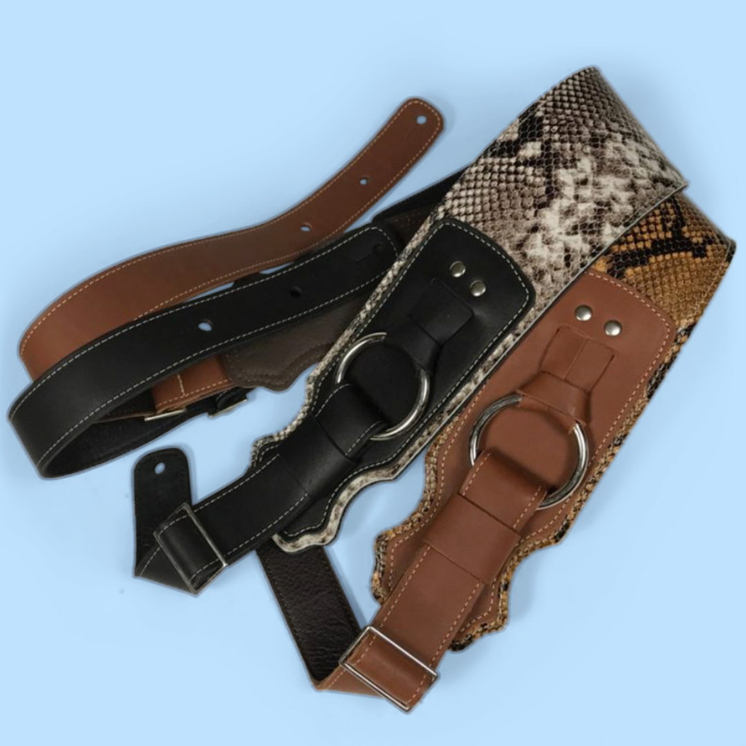 Franklin 3.5" Snake Skin/Cognac Glove Leather Ring Bass Guitar Strap