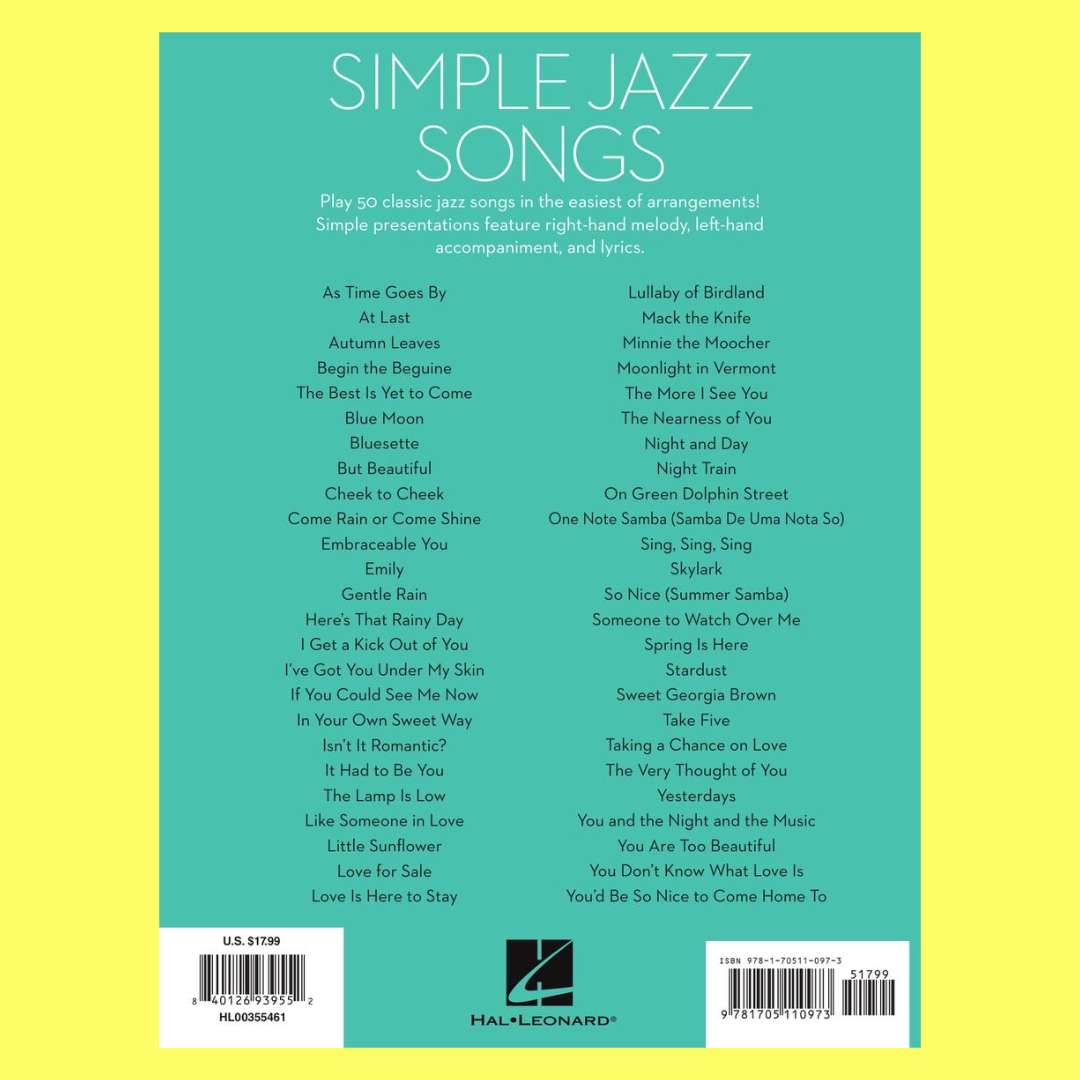 Simple Jazz Songs - The Easiest Easy Piano Songs Book (50 Songs)