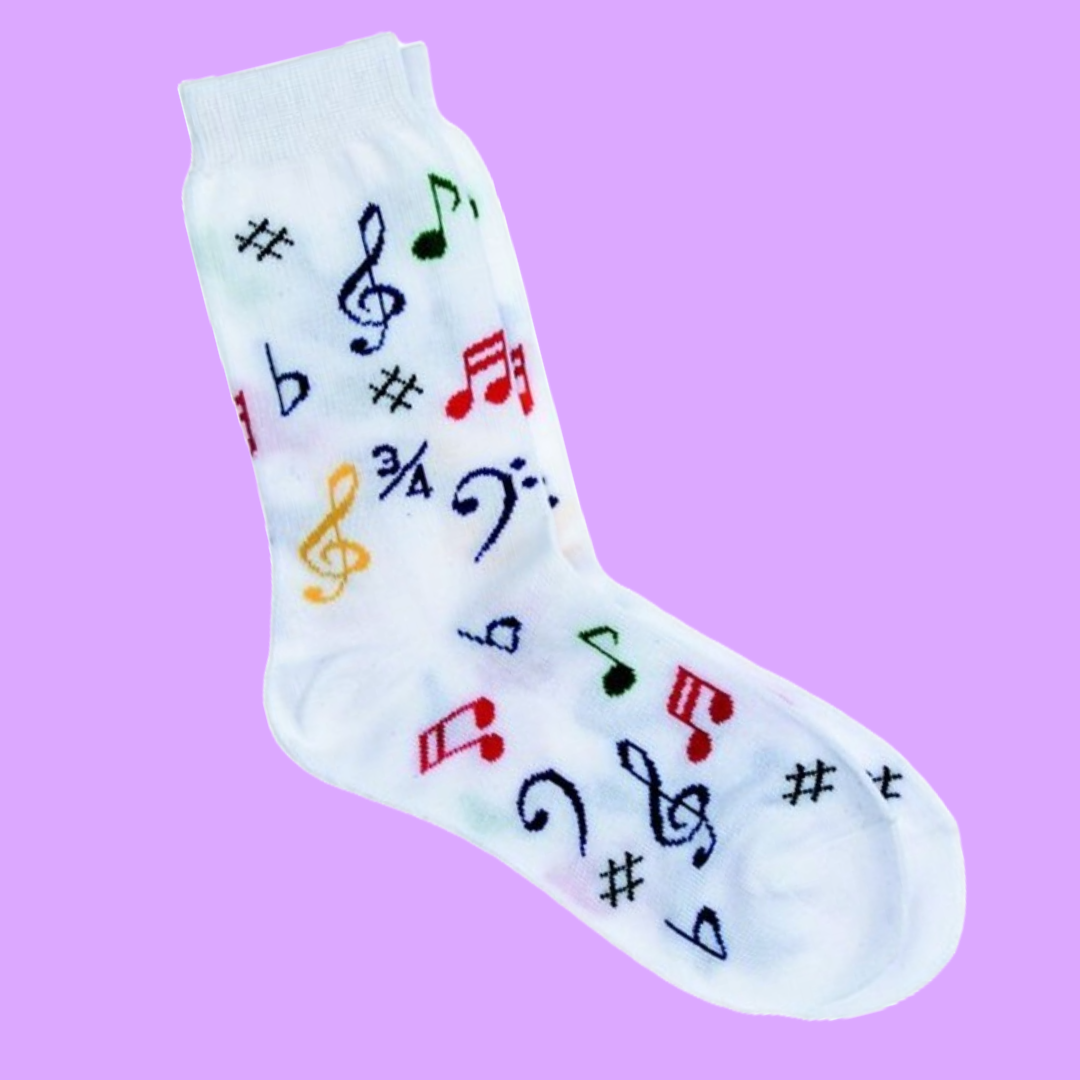 Womens Socks - Multi Music Notes (White)