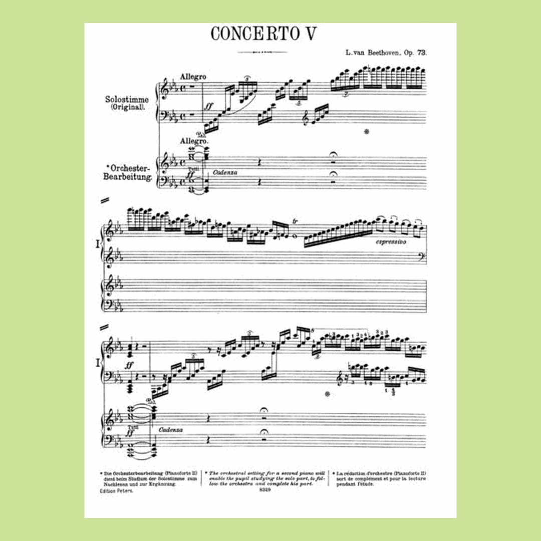 Beethoven -Concerto No. 5 In E Flat Op. 73 'Emperor' for Piano Duet Book