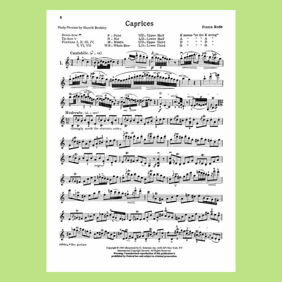 Rode - 24 Caprices For Violin Book