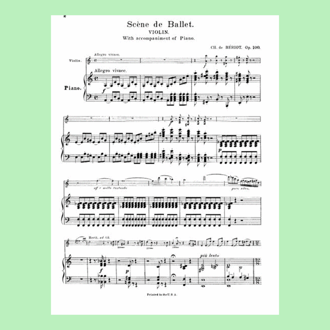 Beriot - Scene De Ballet Op 100 For Violin with Piano Accompaniment  Book